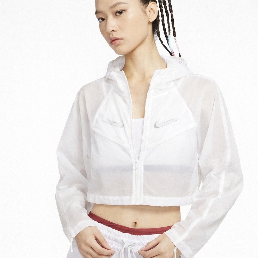 NIKE Up In Air Sheer Cropped Jacket White Windbreaker Size L